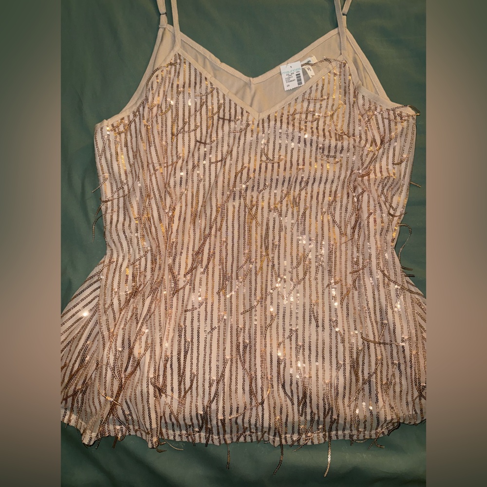 Maurices Plus Beige and Rose Gold Sequin Top